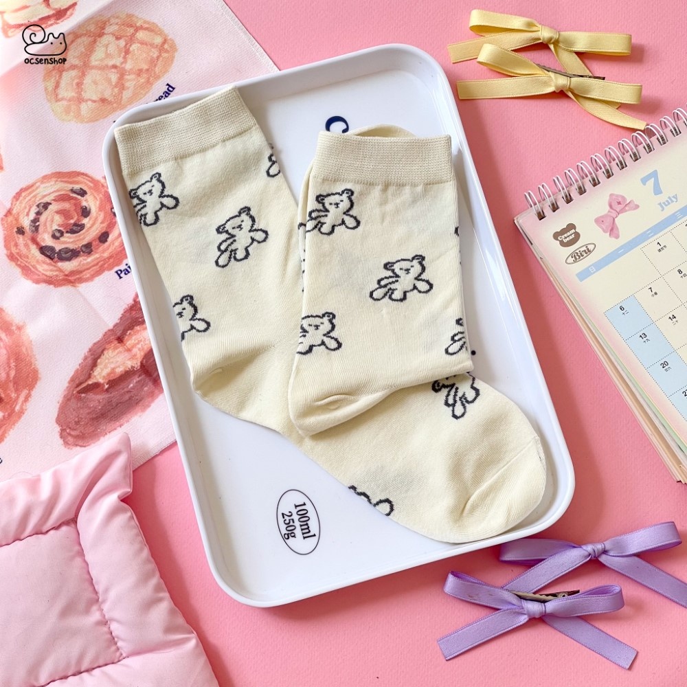 Tất cao cổ Gấu nền trơn màu