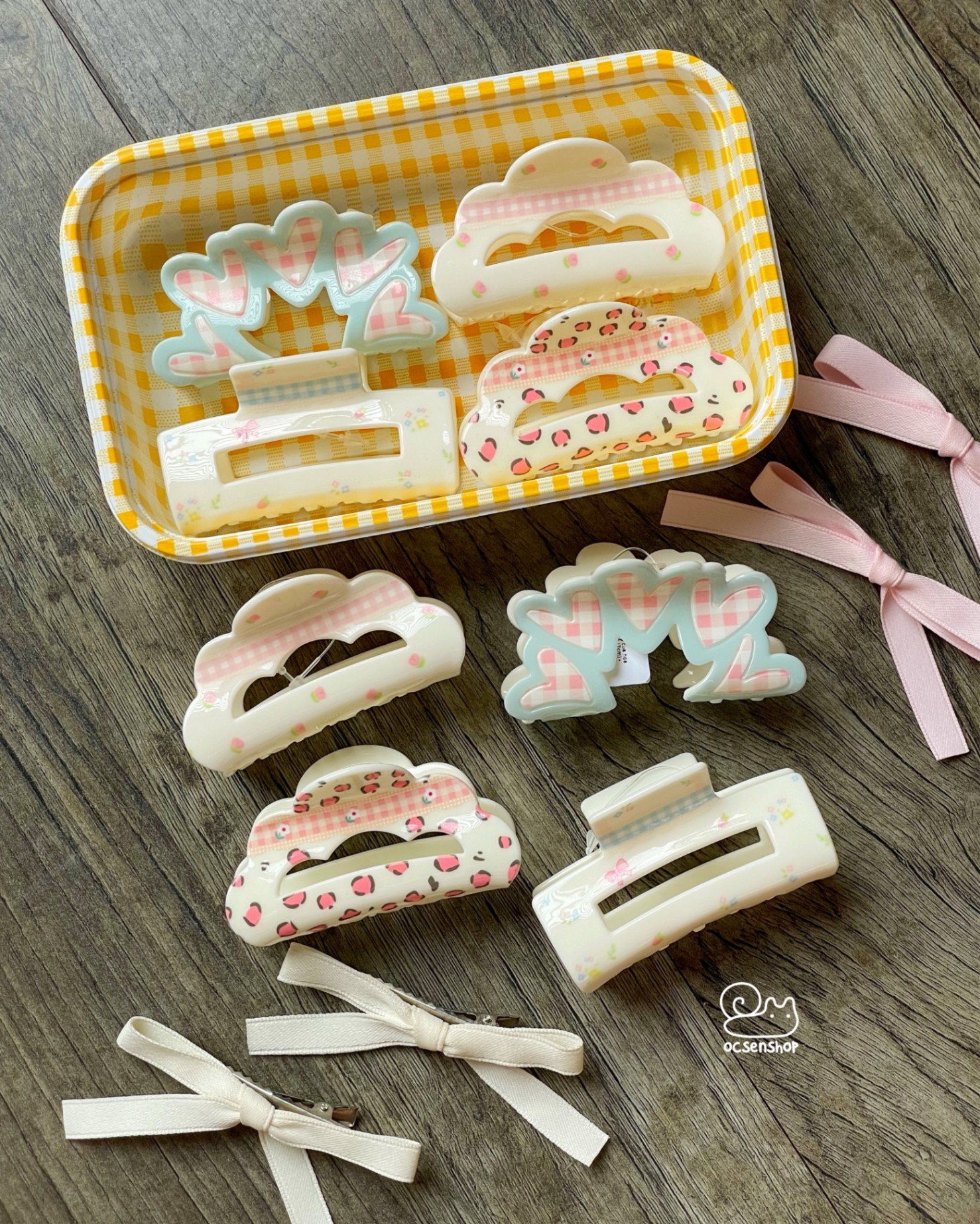 Kẹp càng cua họa tiết kẻ ô (7cm)