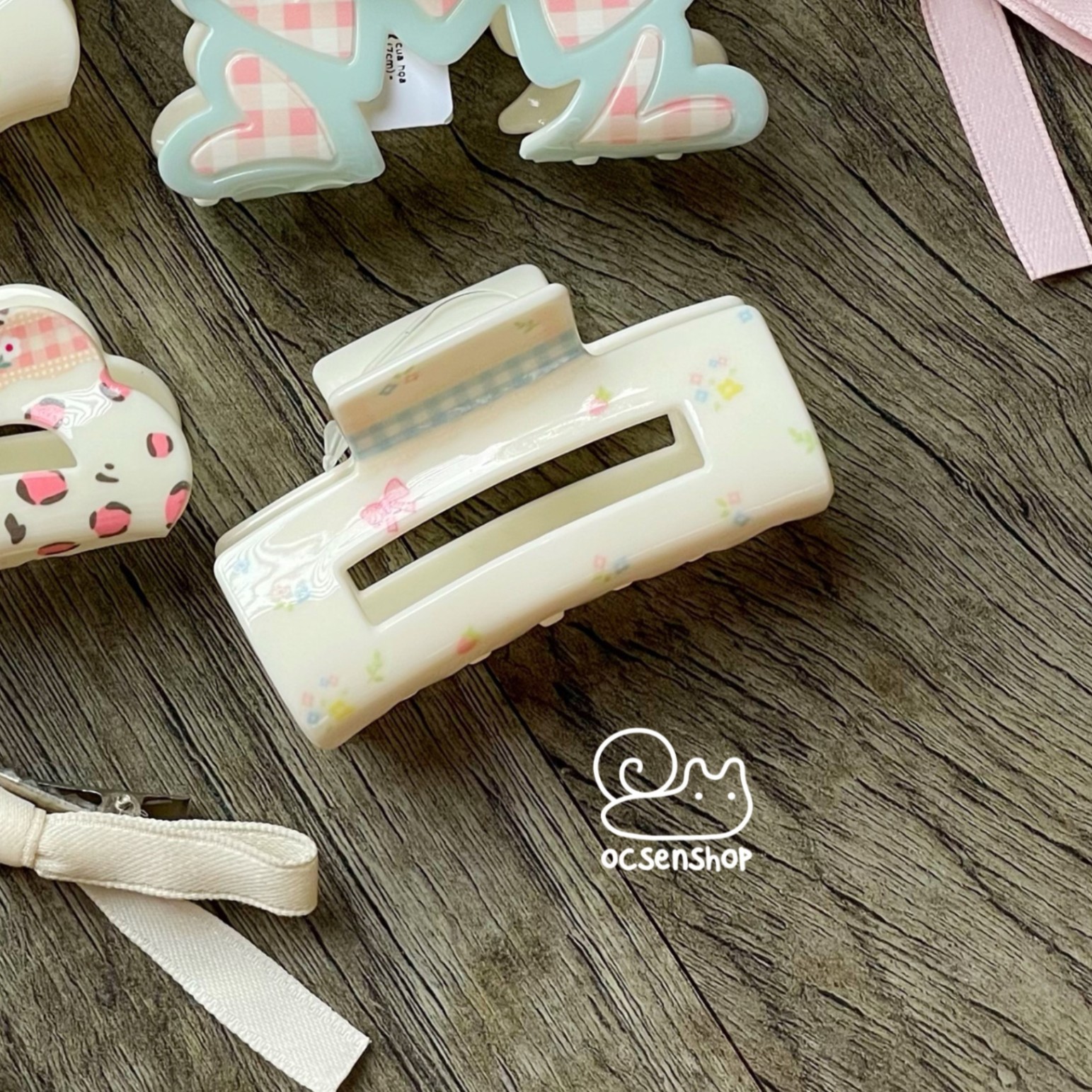 Kẹp càng cua họa tiết kẻ ô (7cm)
