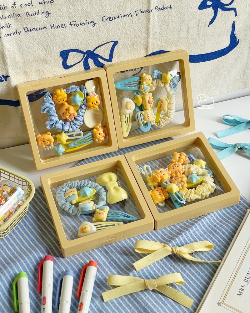 Hộp chun + kẹp tóc Cheese bear