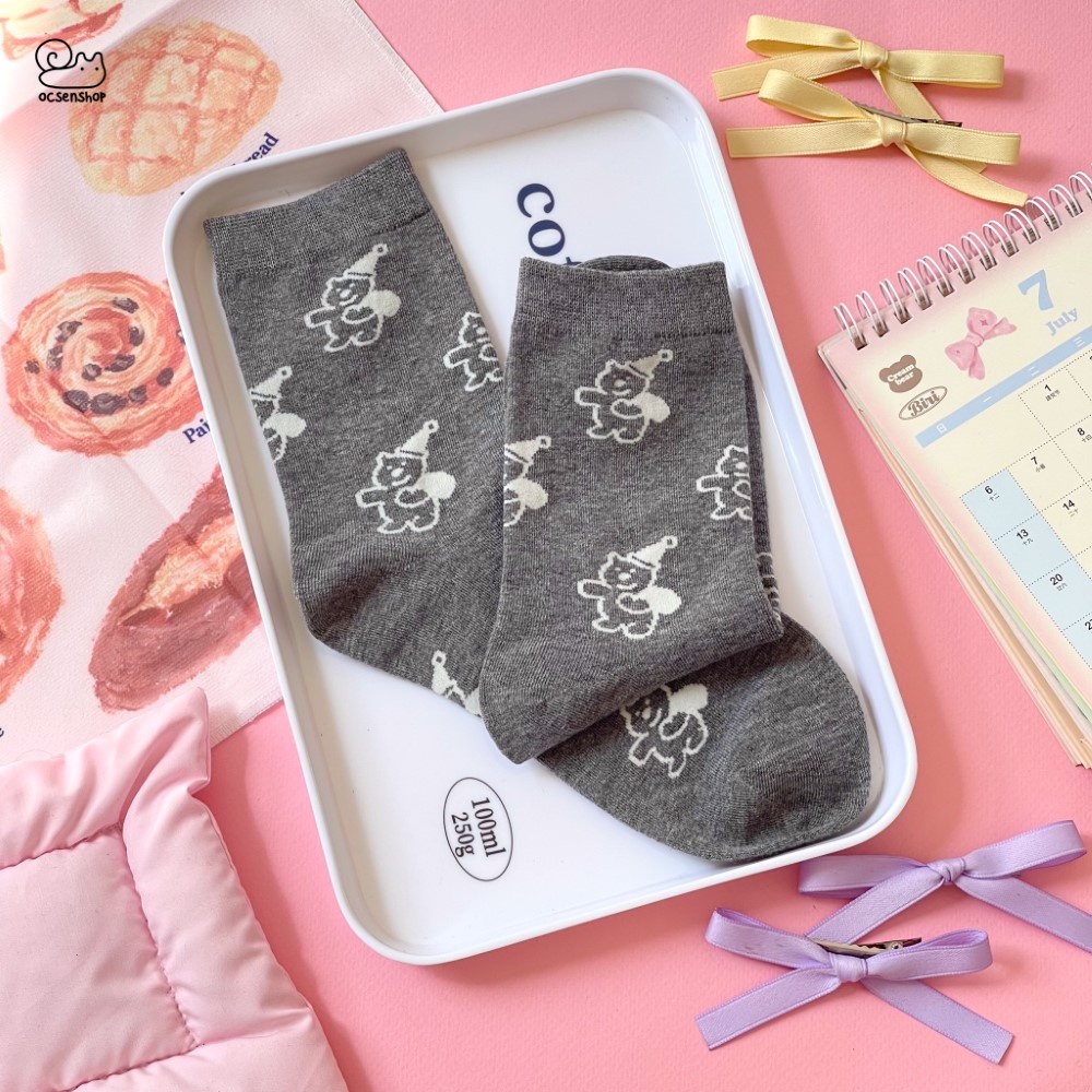 Tất cao cổ Gấu nền trơn màu
