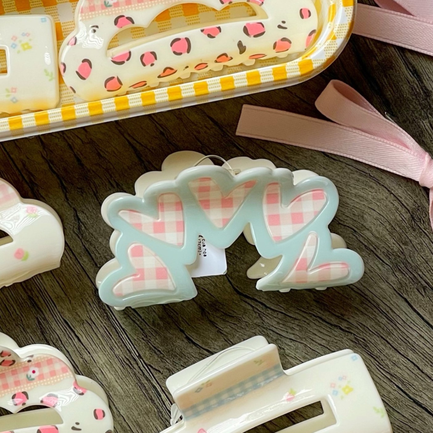 Kẹp càng cua họa tiết kẻ ô (7cm)