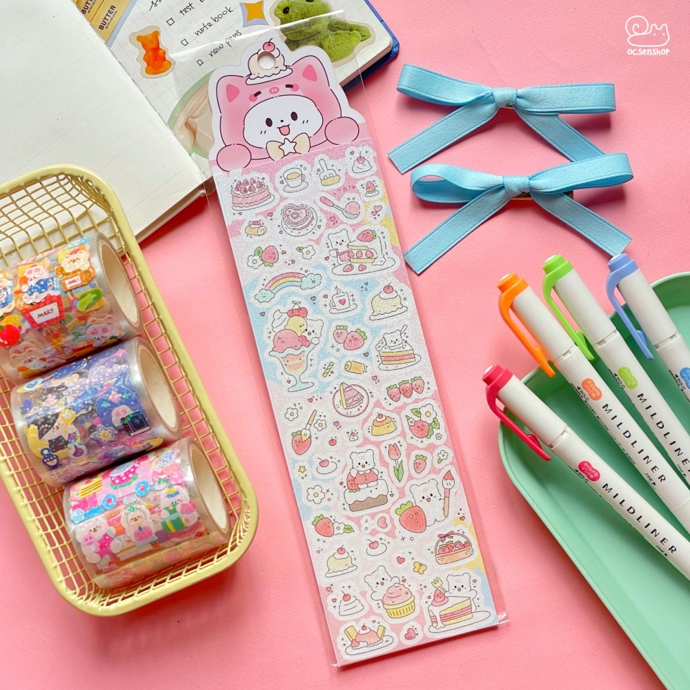 Sticker Cún trắng cosplay động vật (2 tờ)(20x6,5cm)