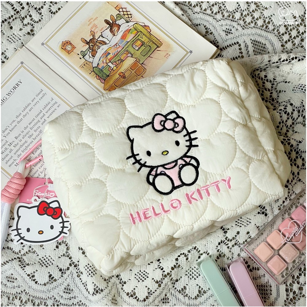 Túi đựng mĩ phẩm hình thêu Hello Kitty