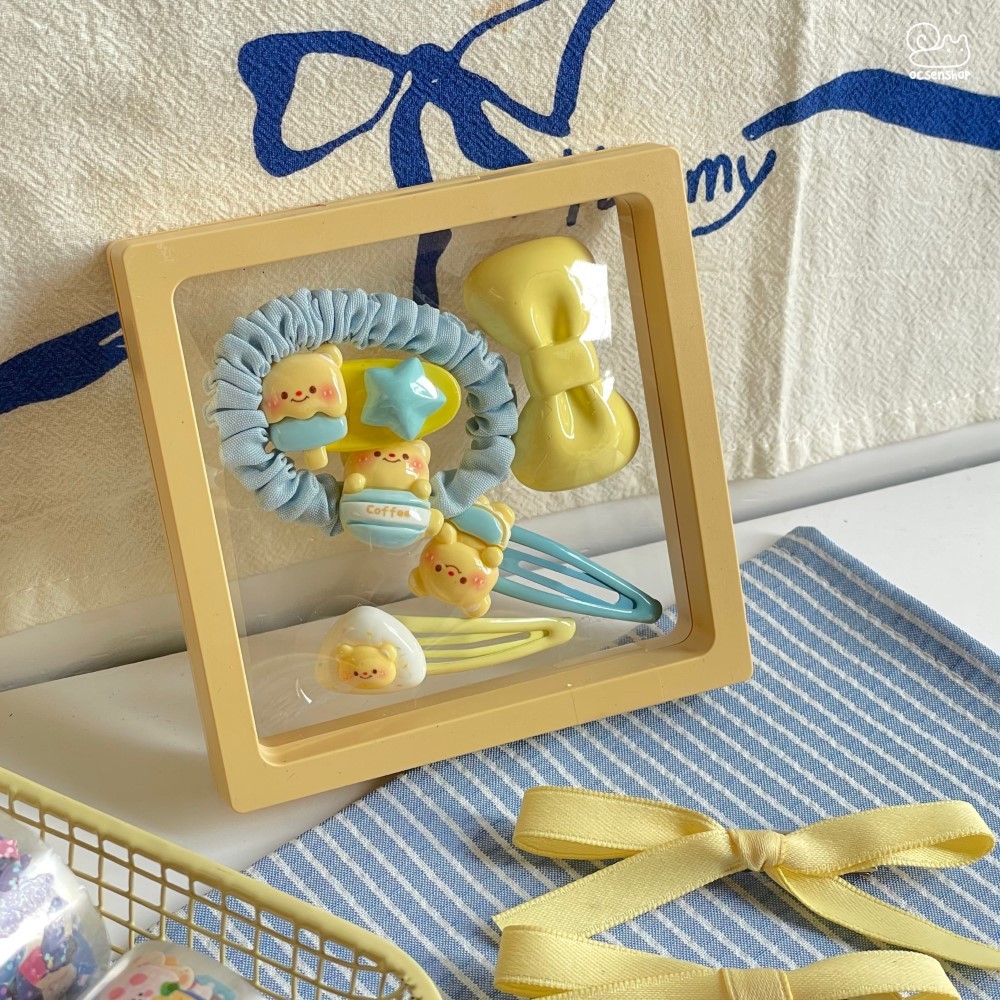 Hộp chun + kẹp tóc Cheese bear