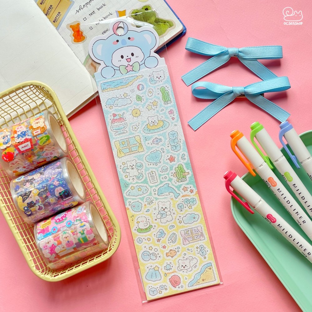 Sticker Cún trắng cosplay động vật (2 tờ)(20x6,5cm)