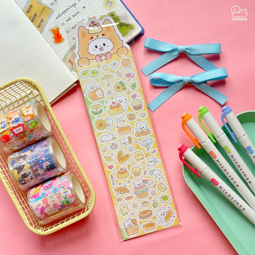 Sticker Cún trắng cosplay động vật (2 tờ)(20x6,5cm)