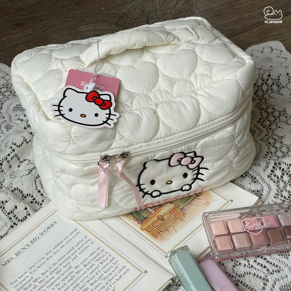 Túi đựng mĩ phẩm hình thêu Hello Kitty