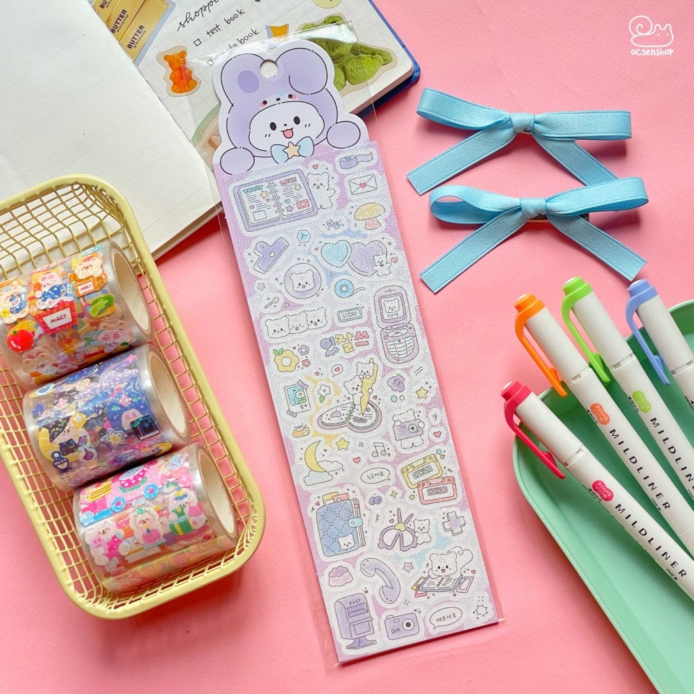 Sticker Cún trắng cosplay động vật (2 tờ)(20x6,5cm)