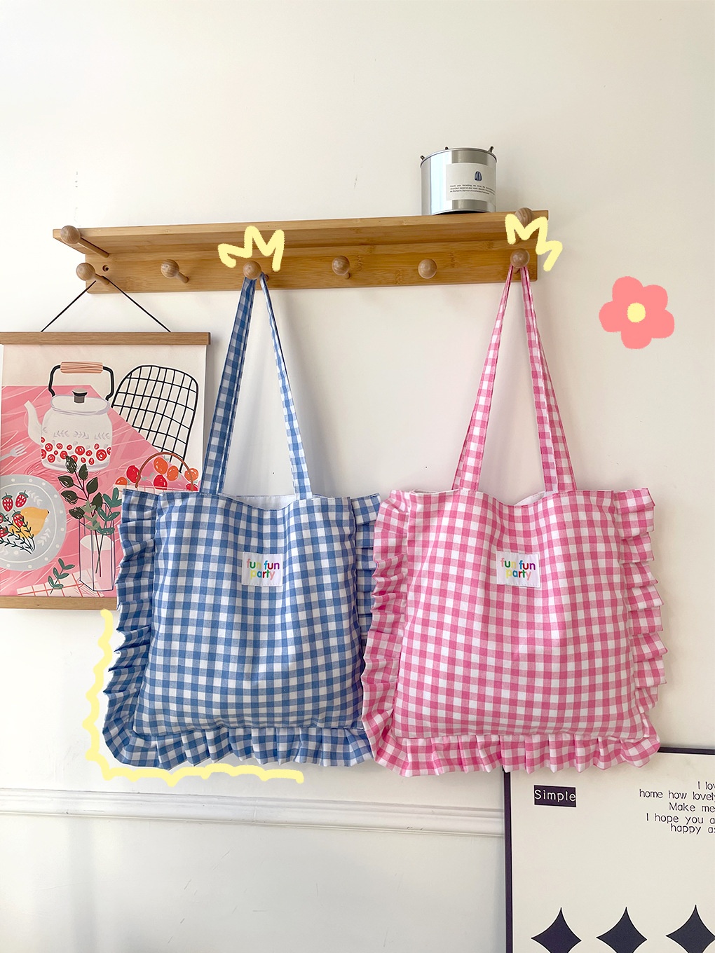 Totebag Funfun party nền kẻ ô