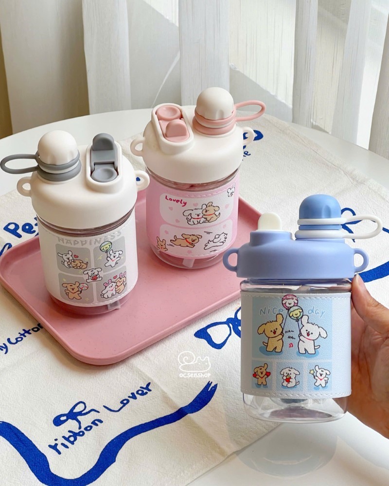 Bình nước nhựa Cún có quay xách (500ml)