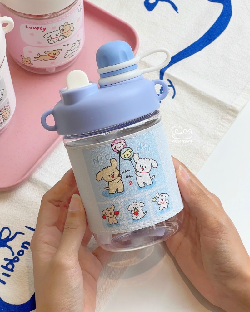 Bình nước nhựa Cún có quay xách (500ml)