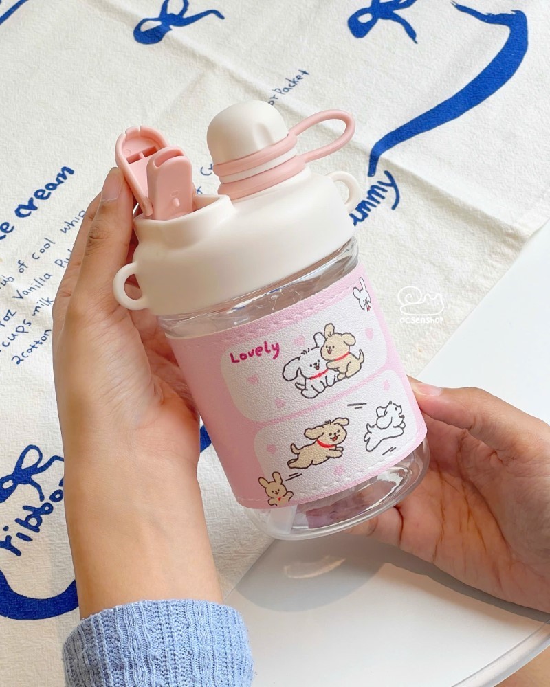 Bình nước nhựa Cún có quay xách (500ml)