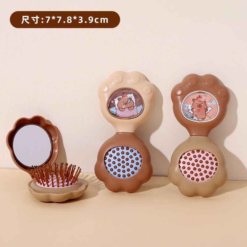 Lược gập kèm gương Capybara chân mèo