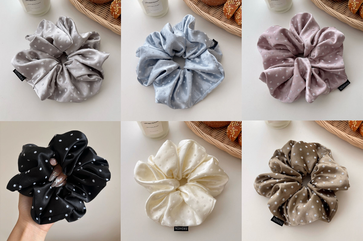Scrunchie lụa bóng chấm bi