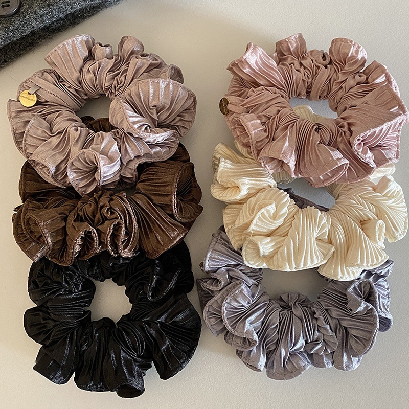 Scrunchie gân sọc trơn màu viền bèo