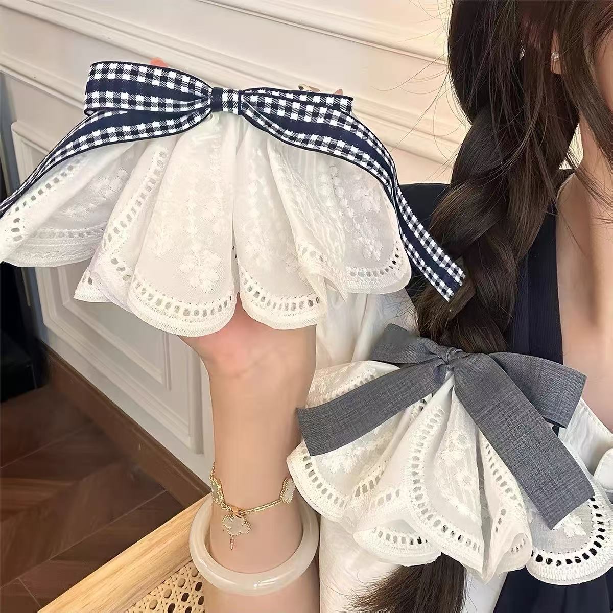 Kẹp tóc Nơ kèm ren (kẹp bấm)