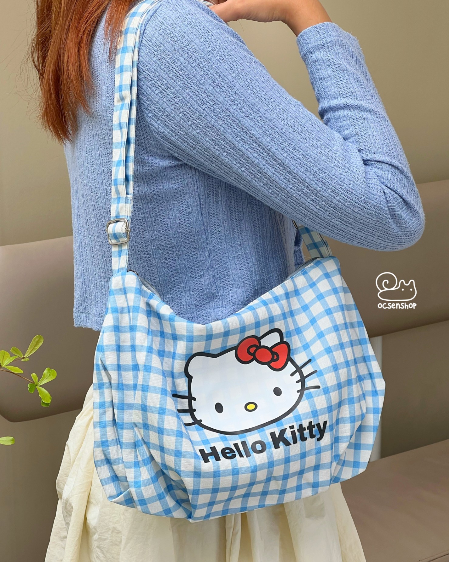 Túi đeo chéo Hello Kitty kẻ ô
