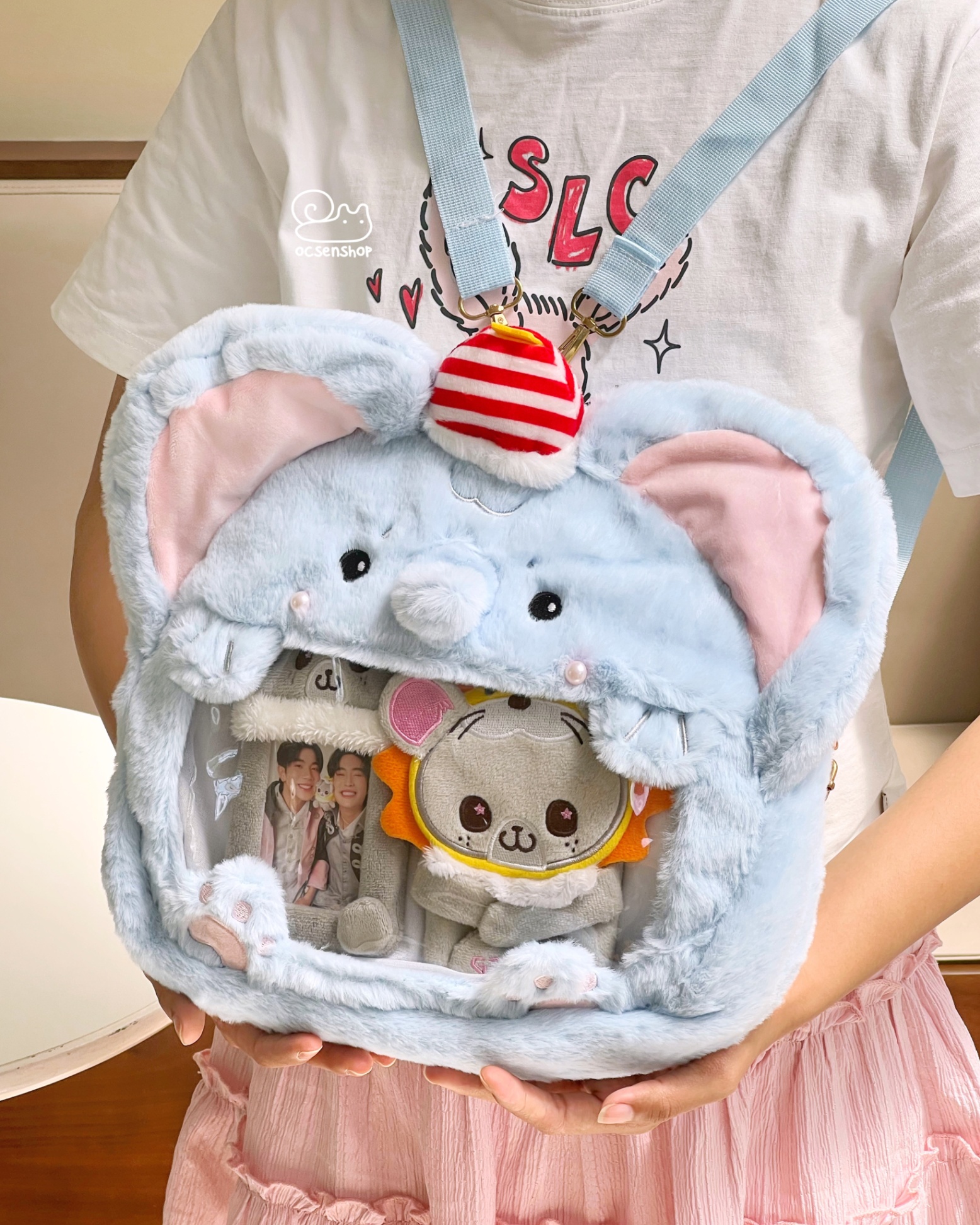 Balo bông Voi xanh đội mũ chóp