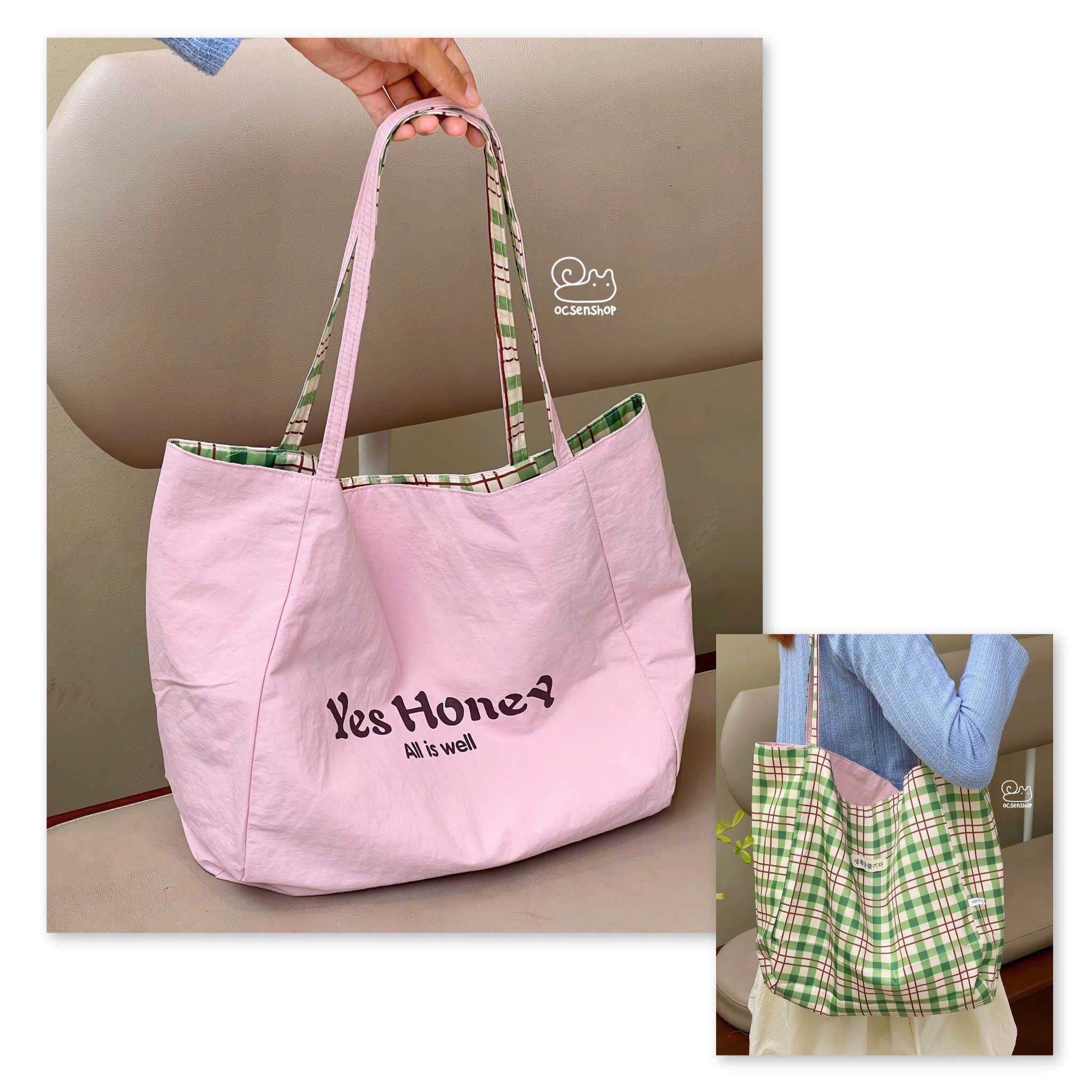 Totebag Yes honey all is well 2 mặt