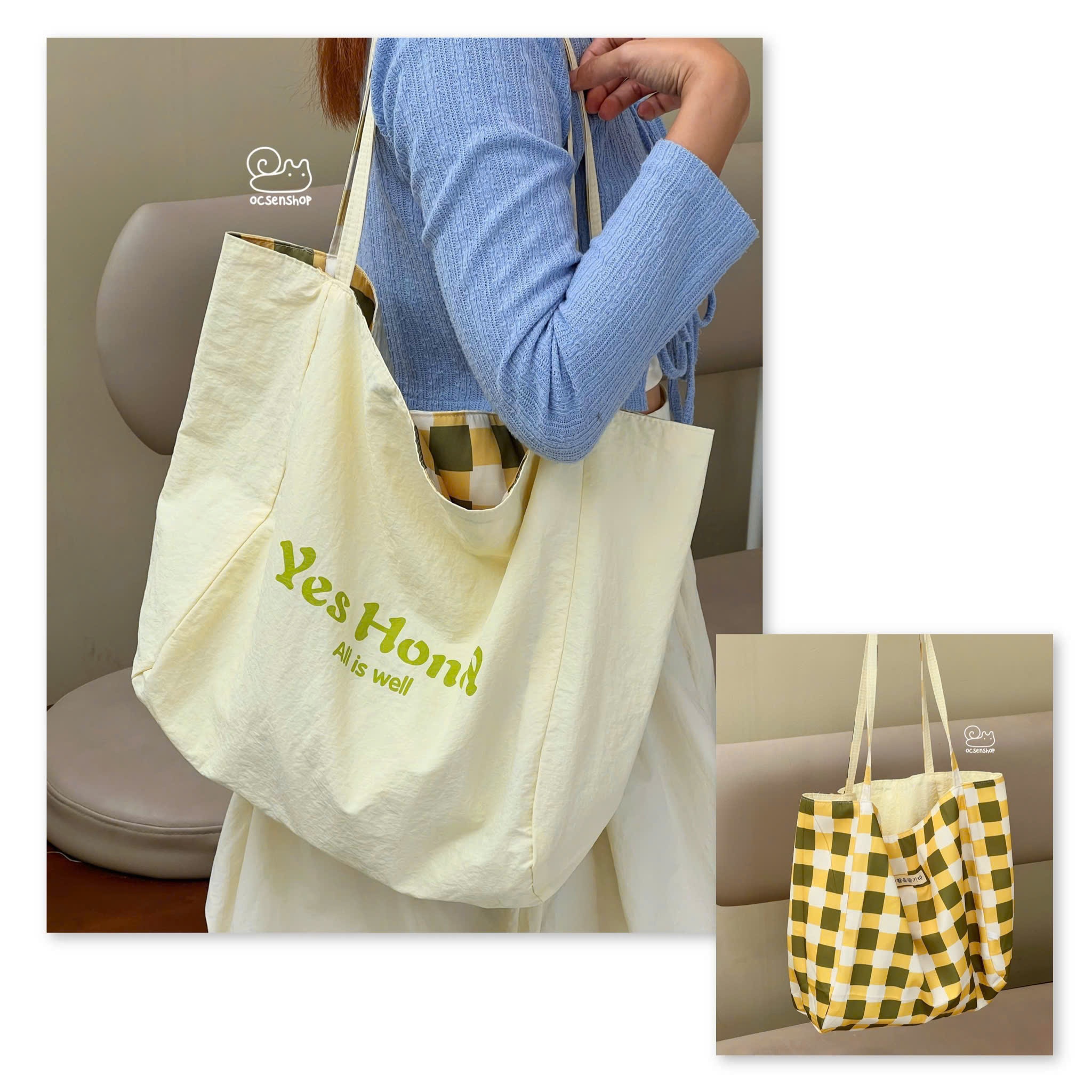 Totebag Yes honey all is well 2 mặt