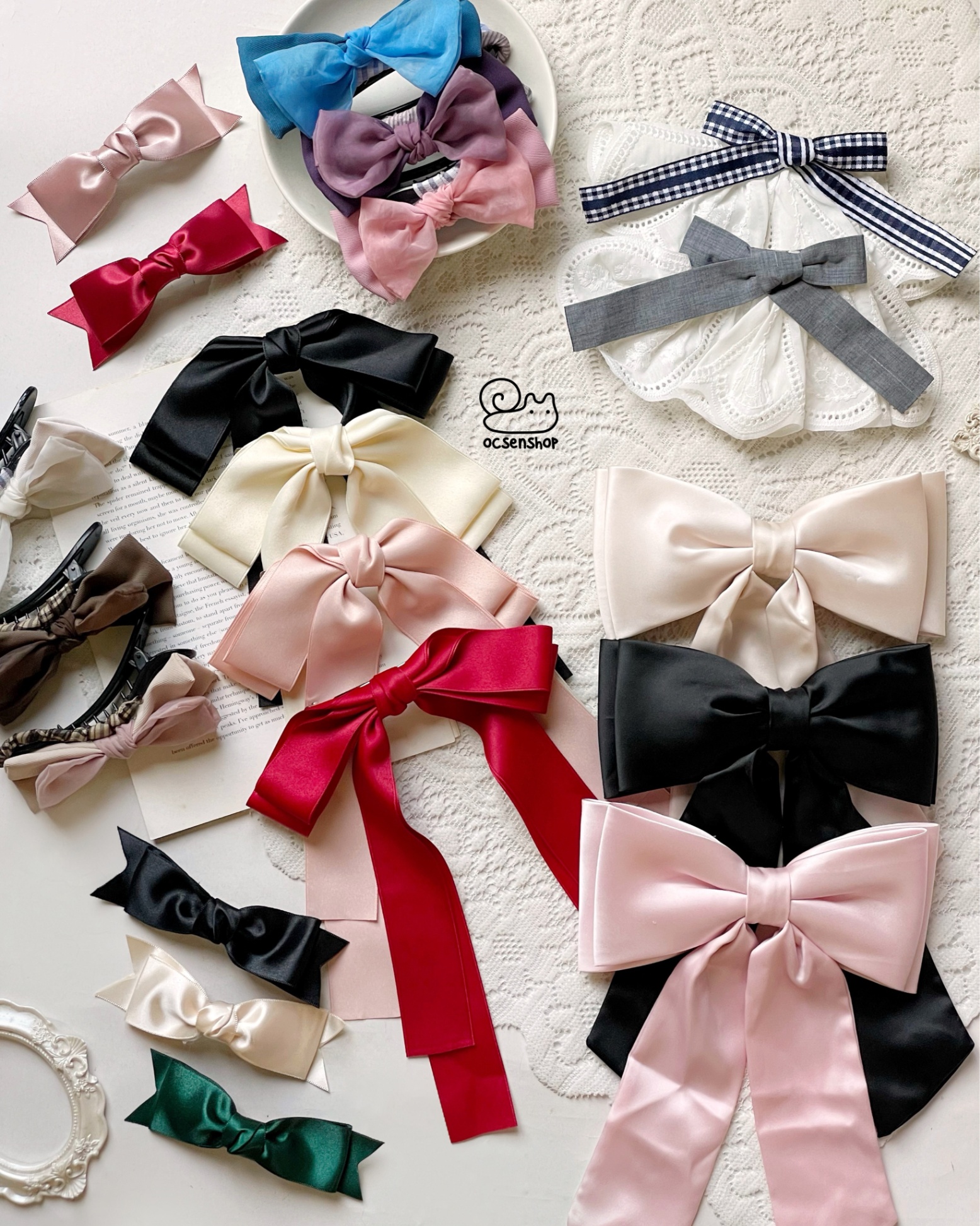 Kẹp tóc Nơ lụa (13cm)(kẹp bấm)