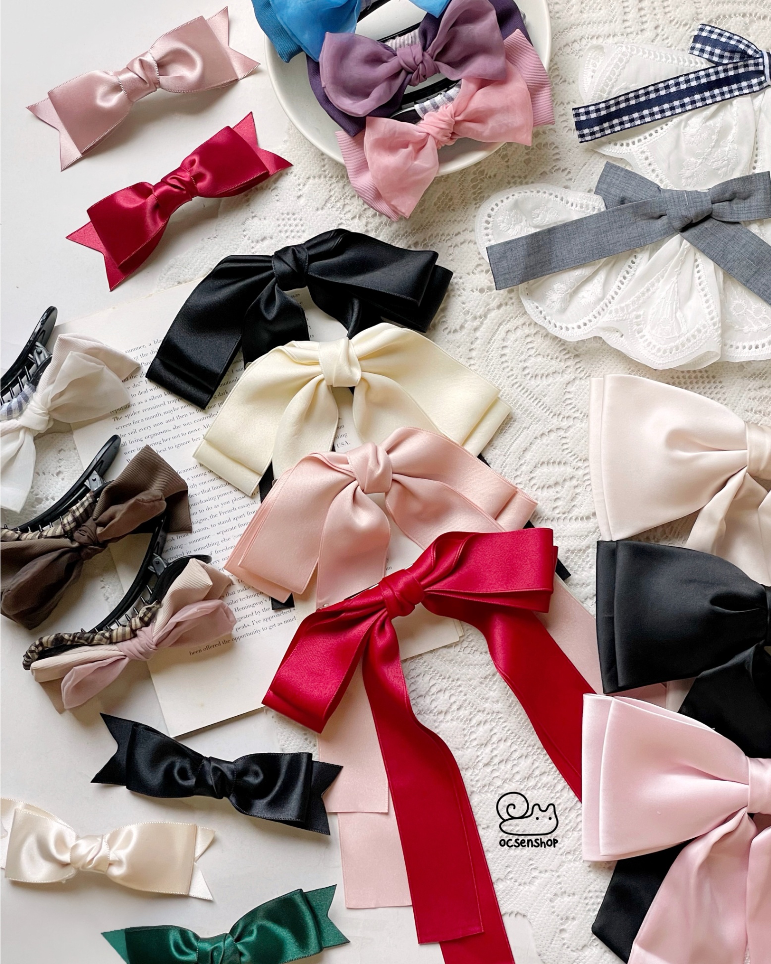 Kẹp tóc Nơ lụa (13cm)(kẹp bấm)