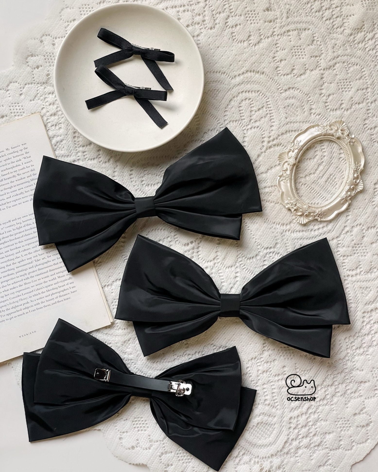 Kẹp tóc Nơ lụa đen bản to