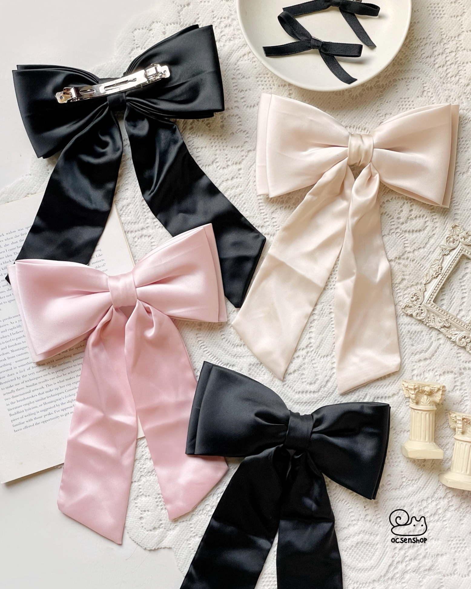 Kẹp tóc Nơ lụa bản to (kẹp bấm)(19x21cm)