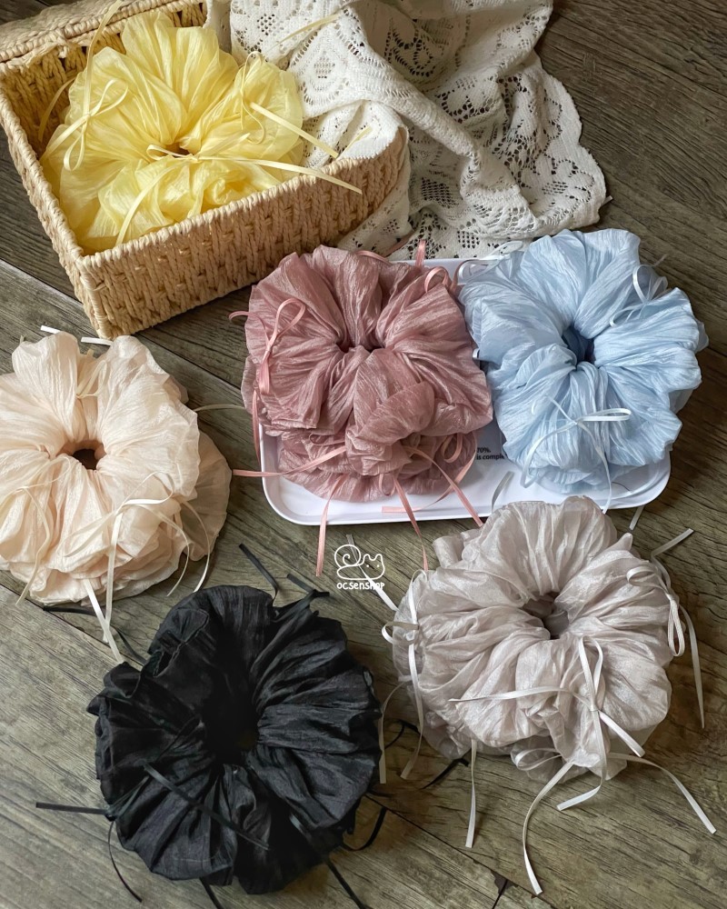 Scrunchie voan đính nơ ruy băng