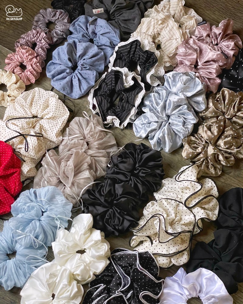 Scrunchie voan đính nơ ruy băng