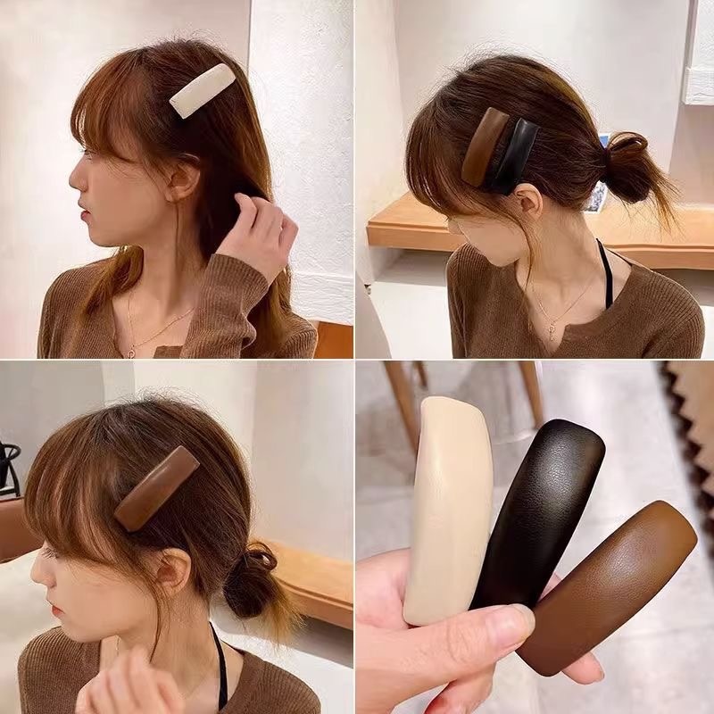 Kẹp tóc chữ nhật bọc da