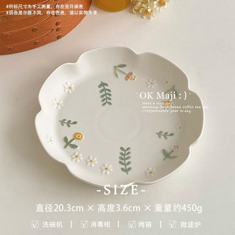 Đĩa sứ tròn họa tiết hoa lá OK Maji