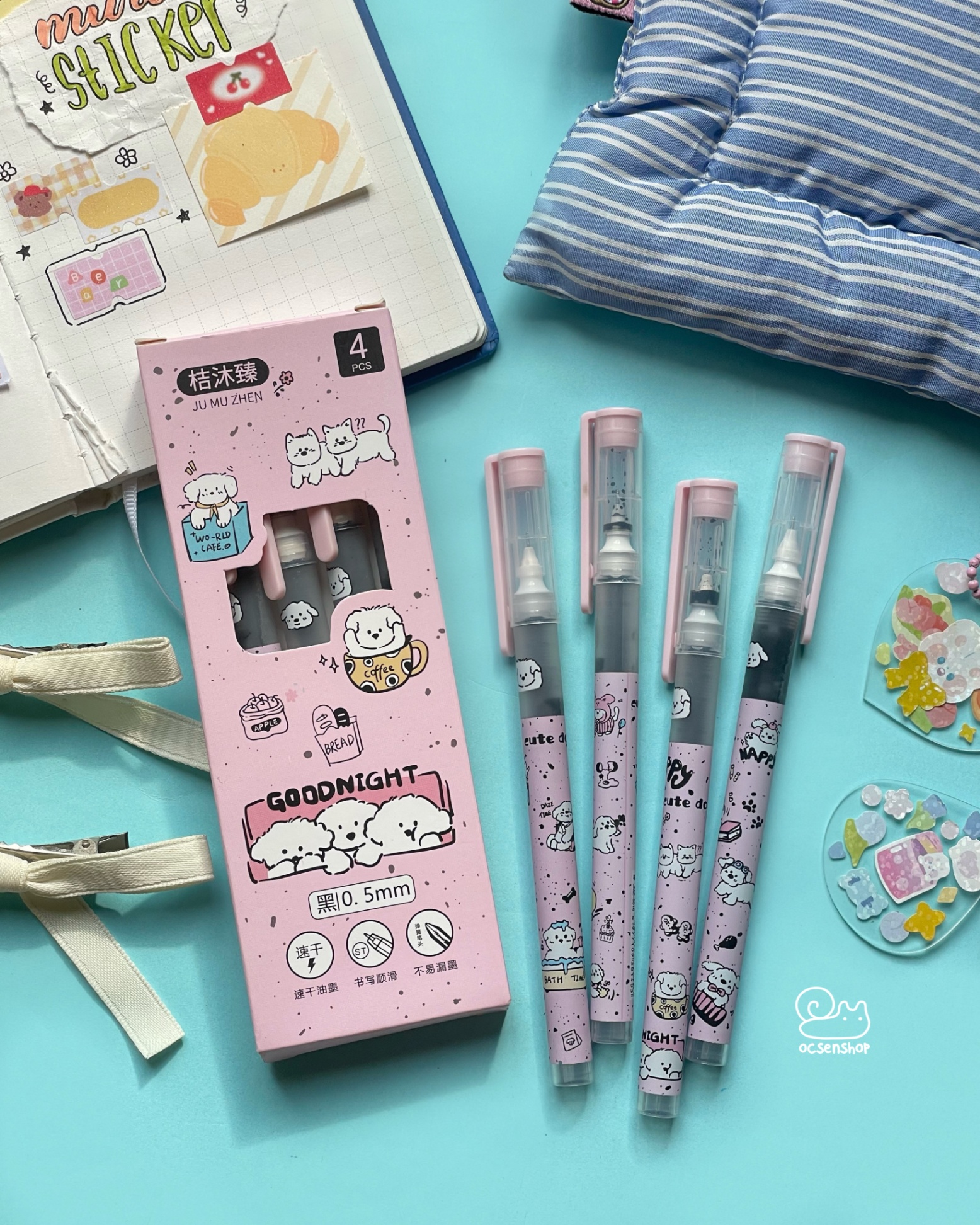 Set bút nước Cún trắng good night (4c)(0,5mm)