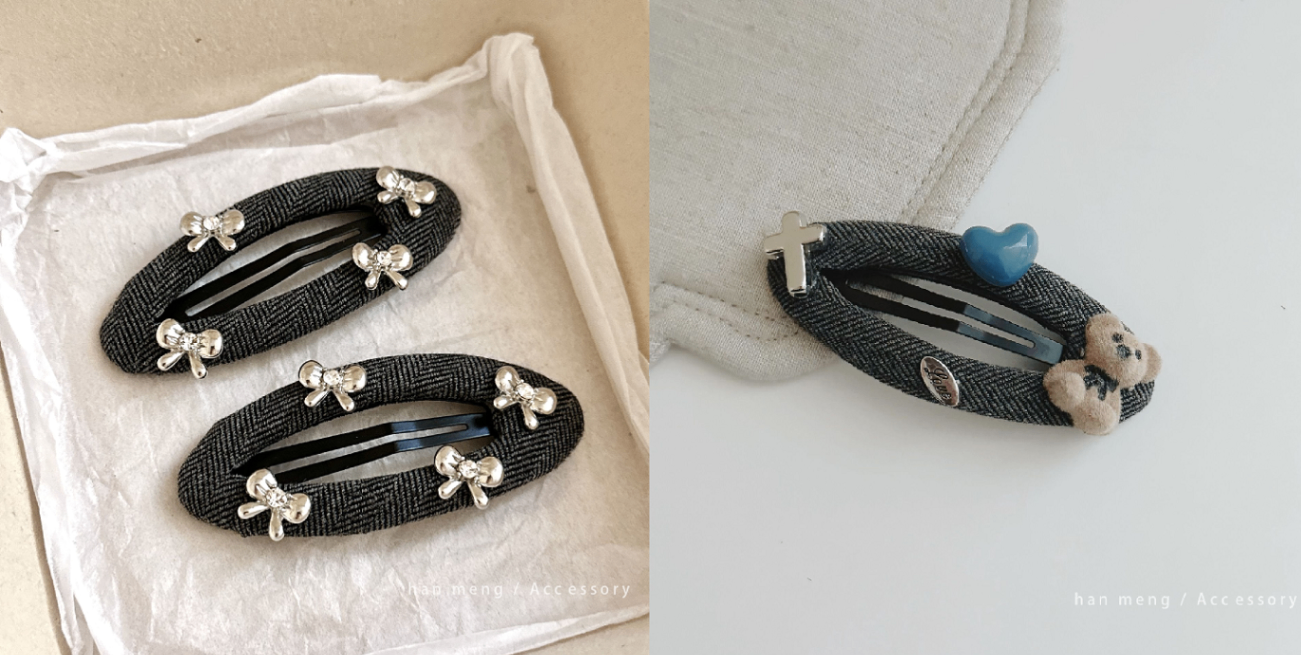 Kẹp tóc vải oval đính charm