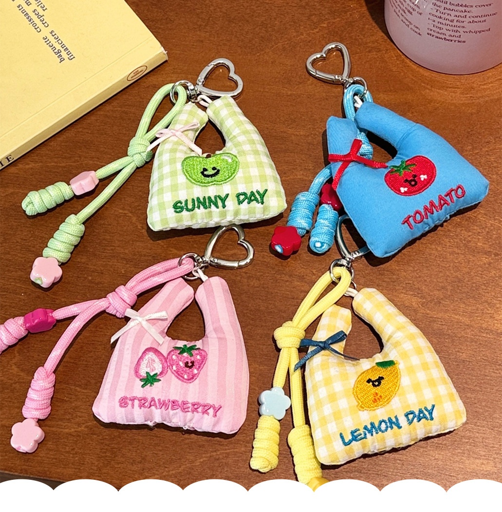 Móc khóa bông túi thêu trái cây (8cm)