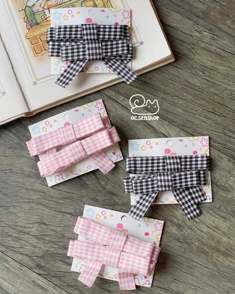 Set kẹp tóc Nơ kẻ ô (2c)
