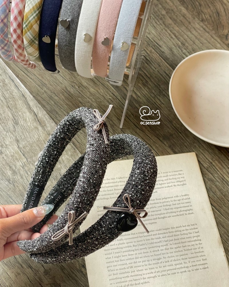 Bờm vải sần chấm đính nơ (2cm)