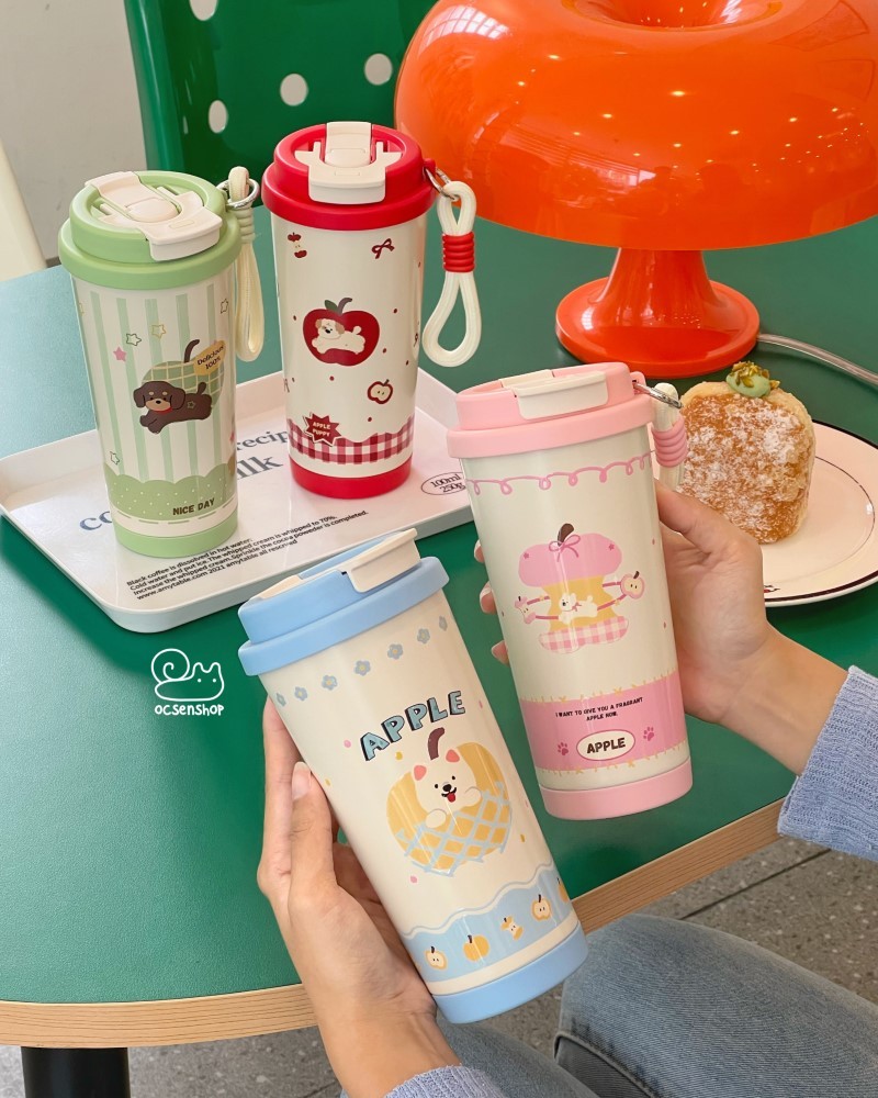 Bình giữ nhiệt Cún và táo kèm móc (550ml)