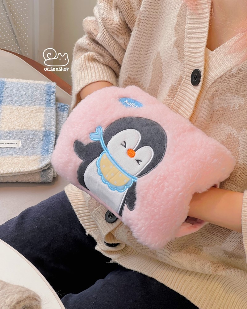 Túi chườm điện lông xù Chim cánh cụt hello