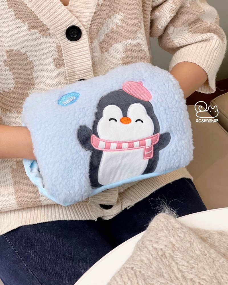 Túi chườm điện lông xù Chim cánh cụt hello