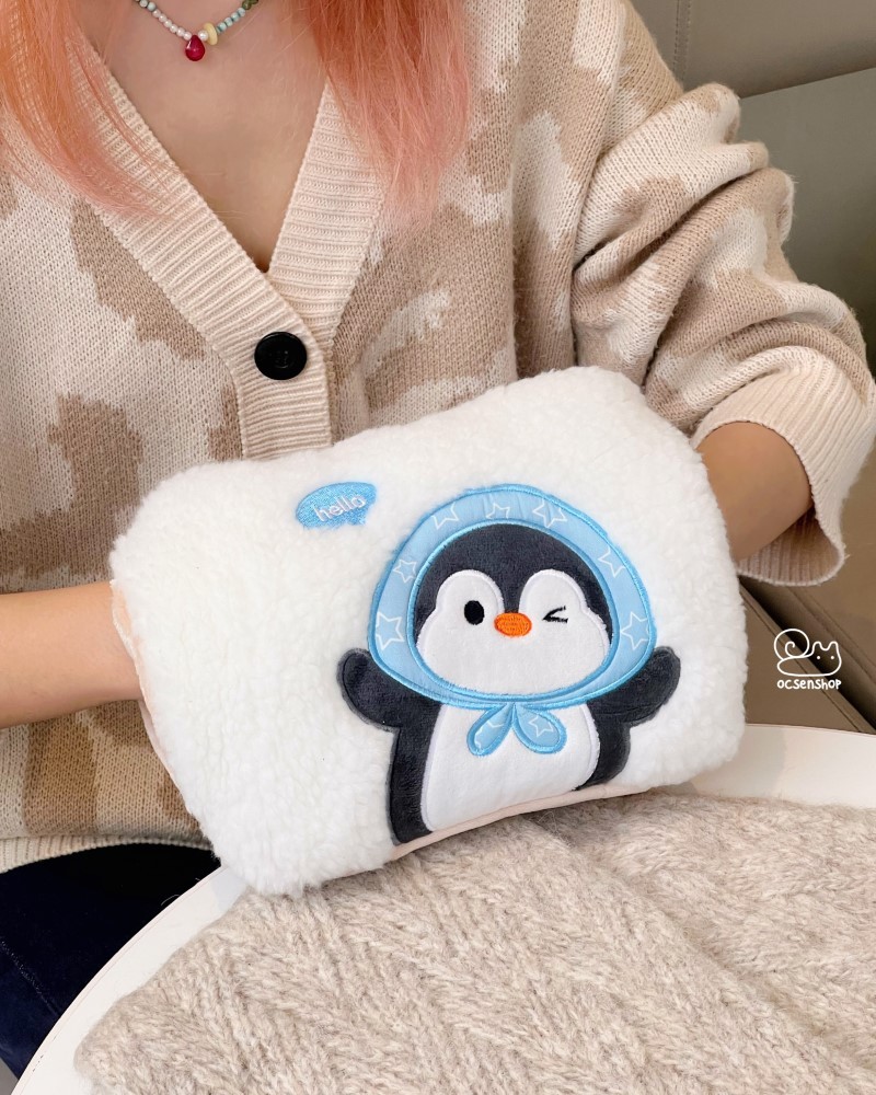 Túi chườm điện lông xù Chim cánh cụt hello