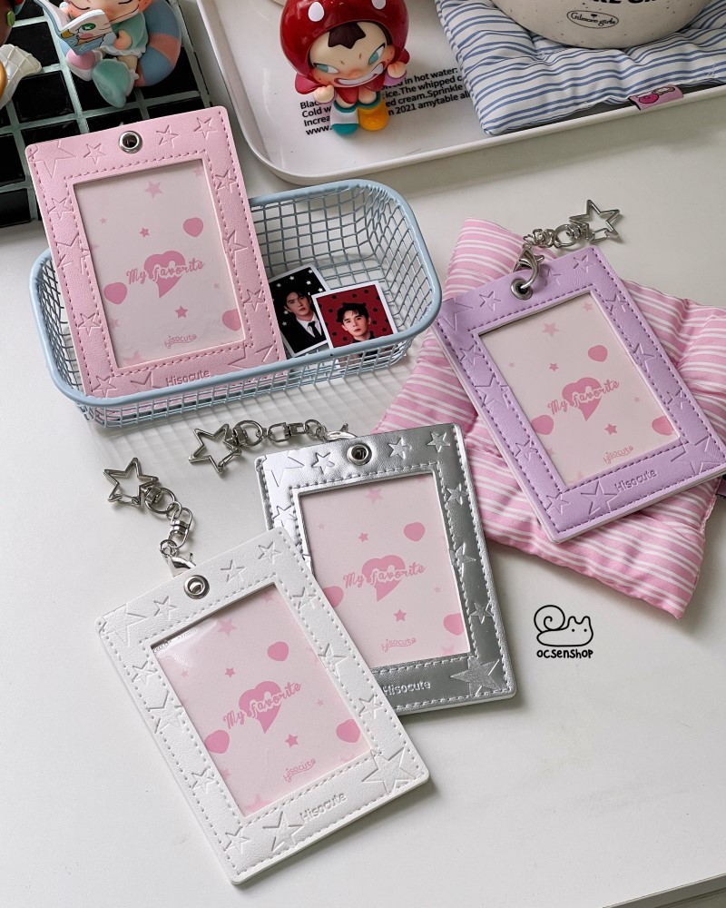 Card holder da nền sao Hisocute kèm móc