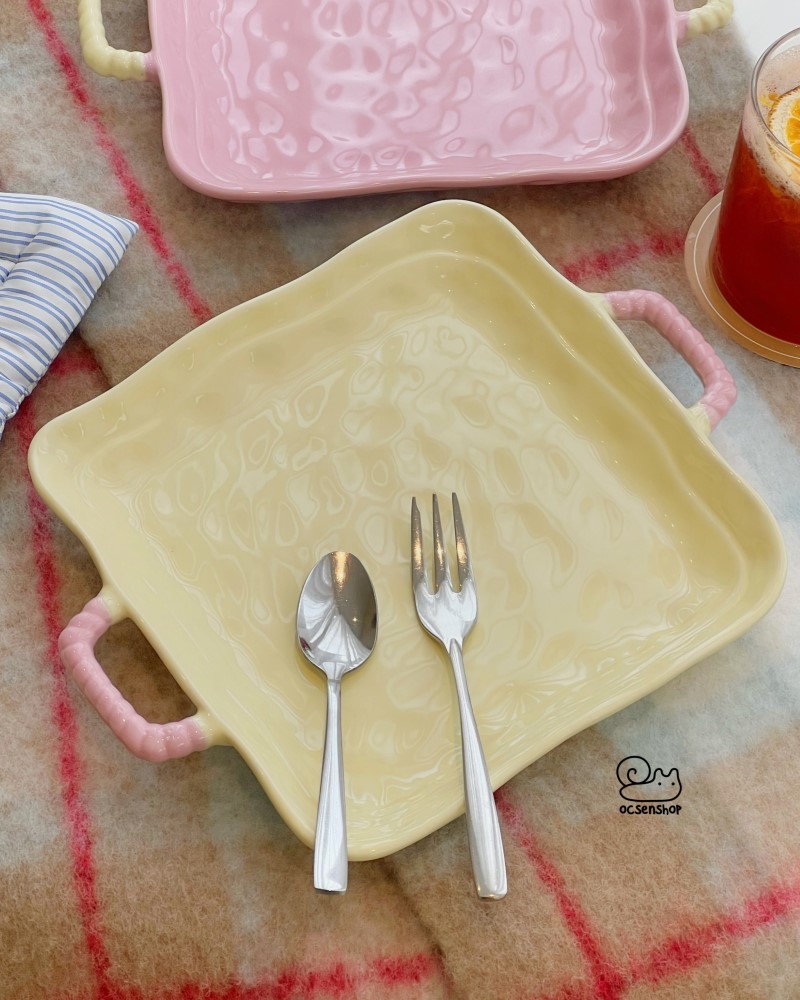 Đĩa sứ vuông có tay cầm (19.8cm)