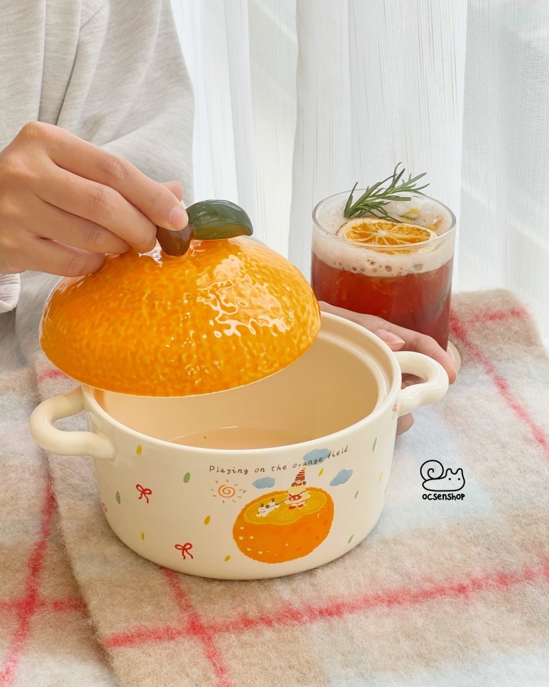 Bát sứ quả Cam kèm nắp
