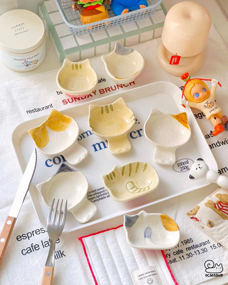 Bát sứ đựng gia vị mặt mèo