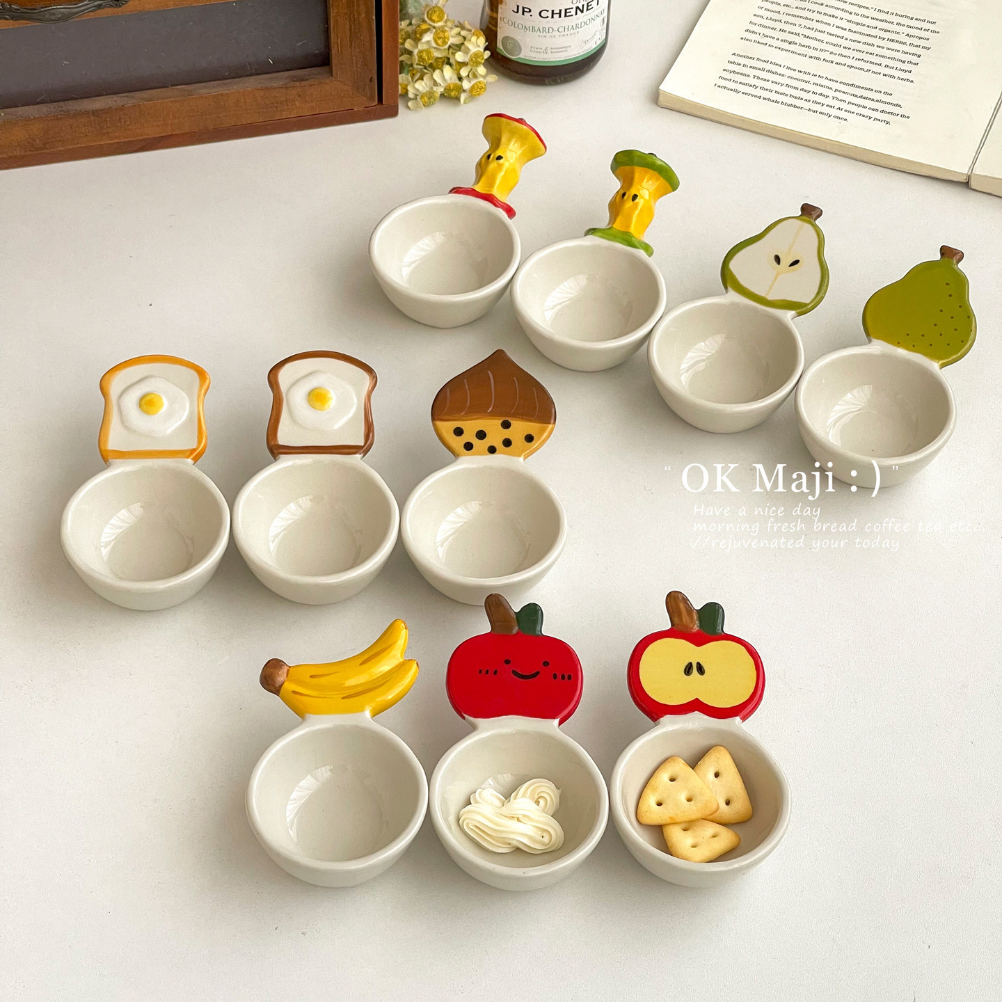 Bát sứ đựng gia vị tay cầm đồ ăn