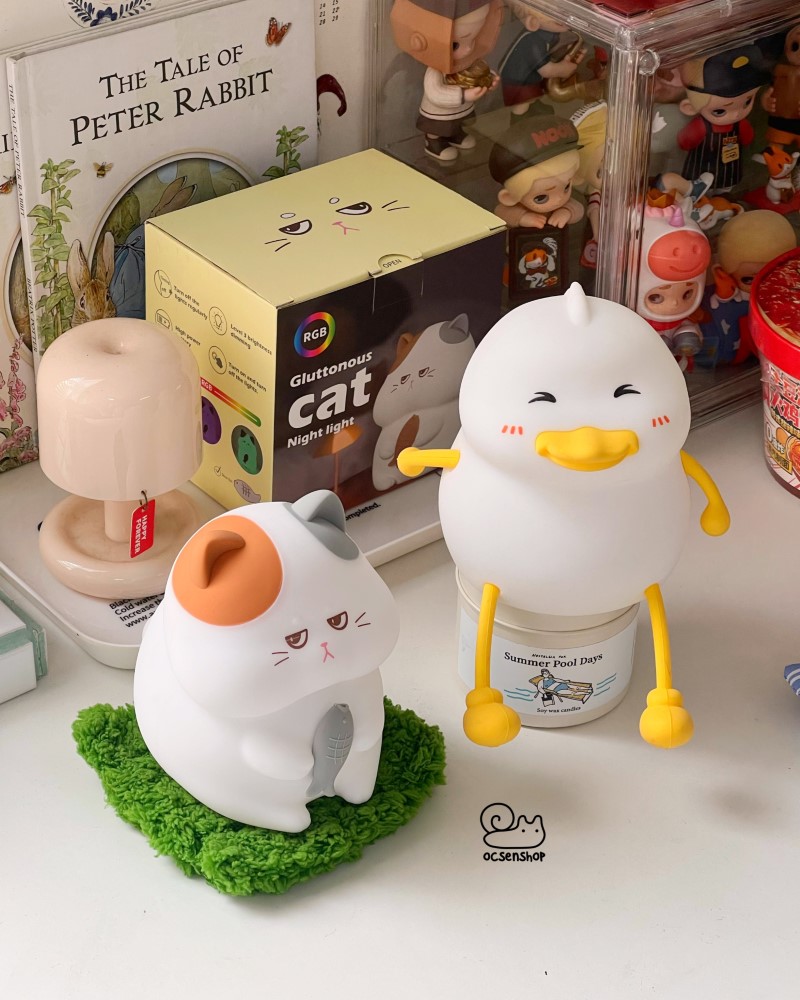 Đèn ngủ silicon Mèo tam thể ôm cá