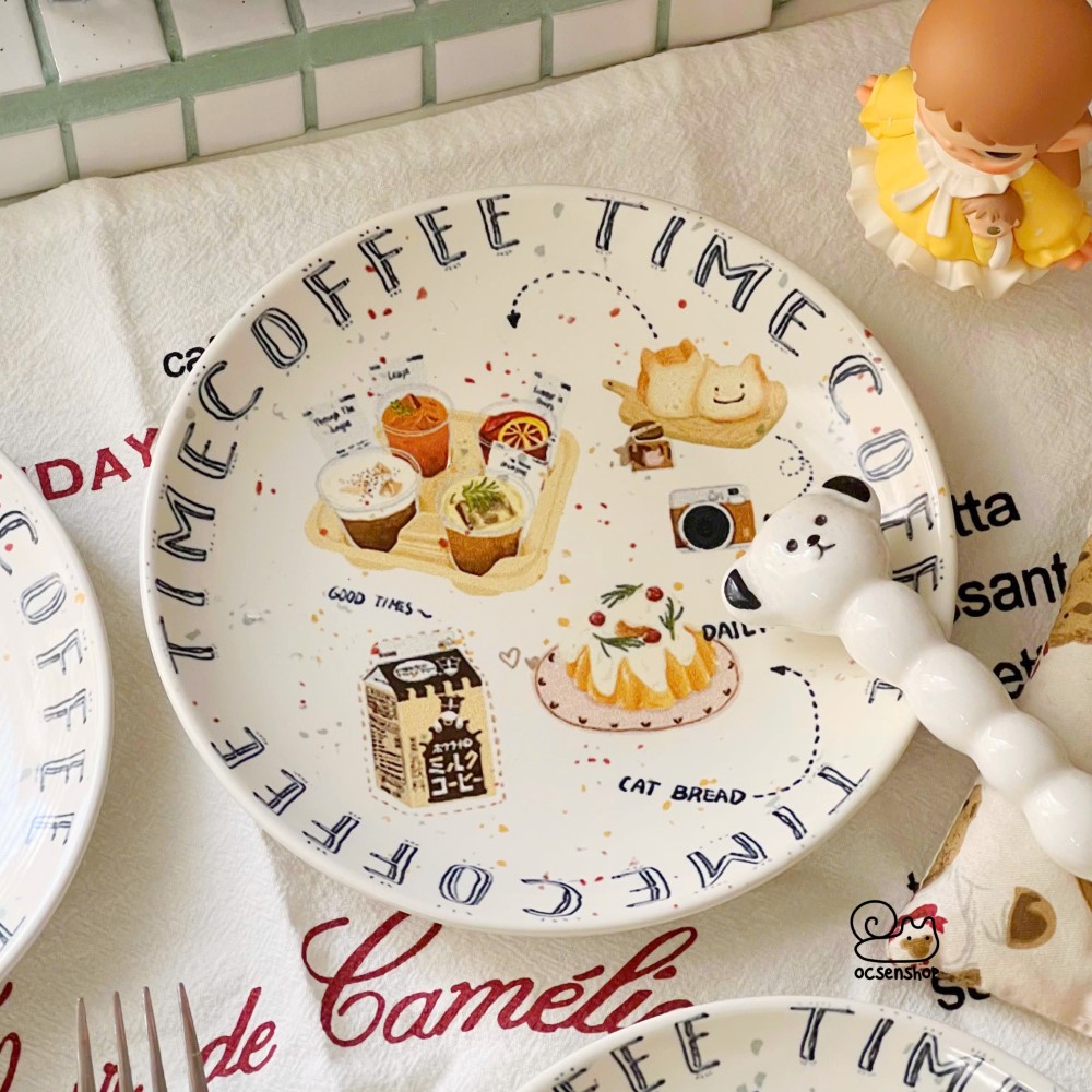 Đĩa sứ Time coffee