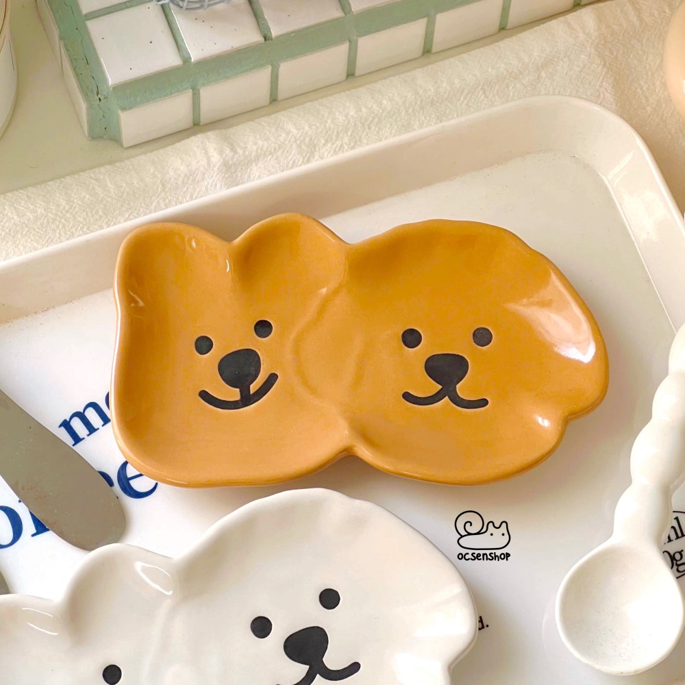 Đĩa sứ đựng gia vị mặt Gấu Cún